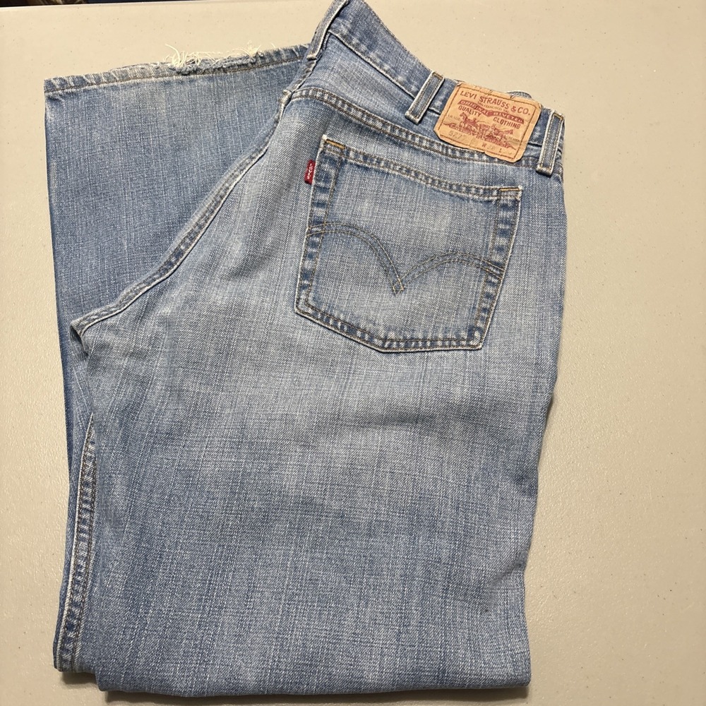 Vintage 90s Y2K Levi's 527 Low Bootcut Blue Distressed Denim Jeans 38X30 (36X29)